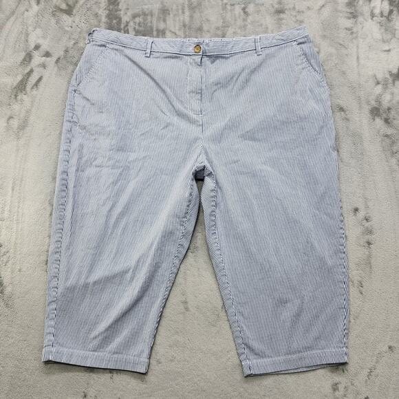 Lands End Pants Women 22W/P Blue White Striped High Rise Straight Leg Crop Capri - Picture 1 of 13
